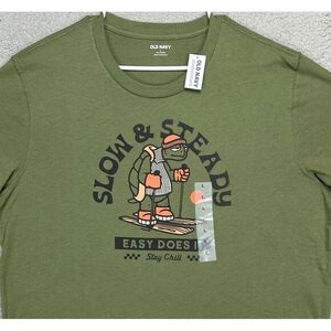 Old Navy Shirt Adult Large Green Graphic Turtle Slow Steady Tee T-Shirt Mens NEW